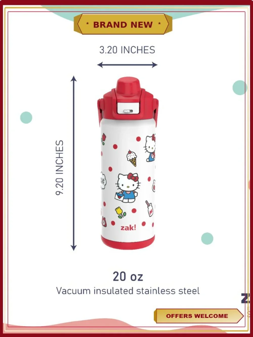 20oz Stainless Steel Vacuum Insulated Kids Water Bottle with Locking Spout
